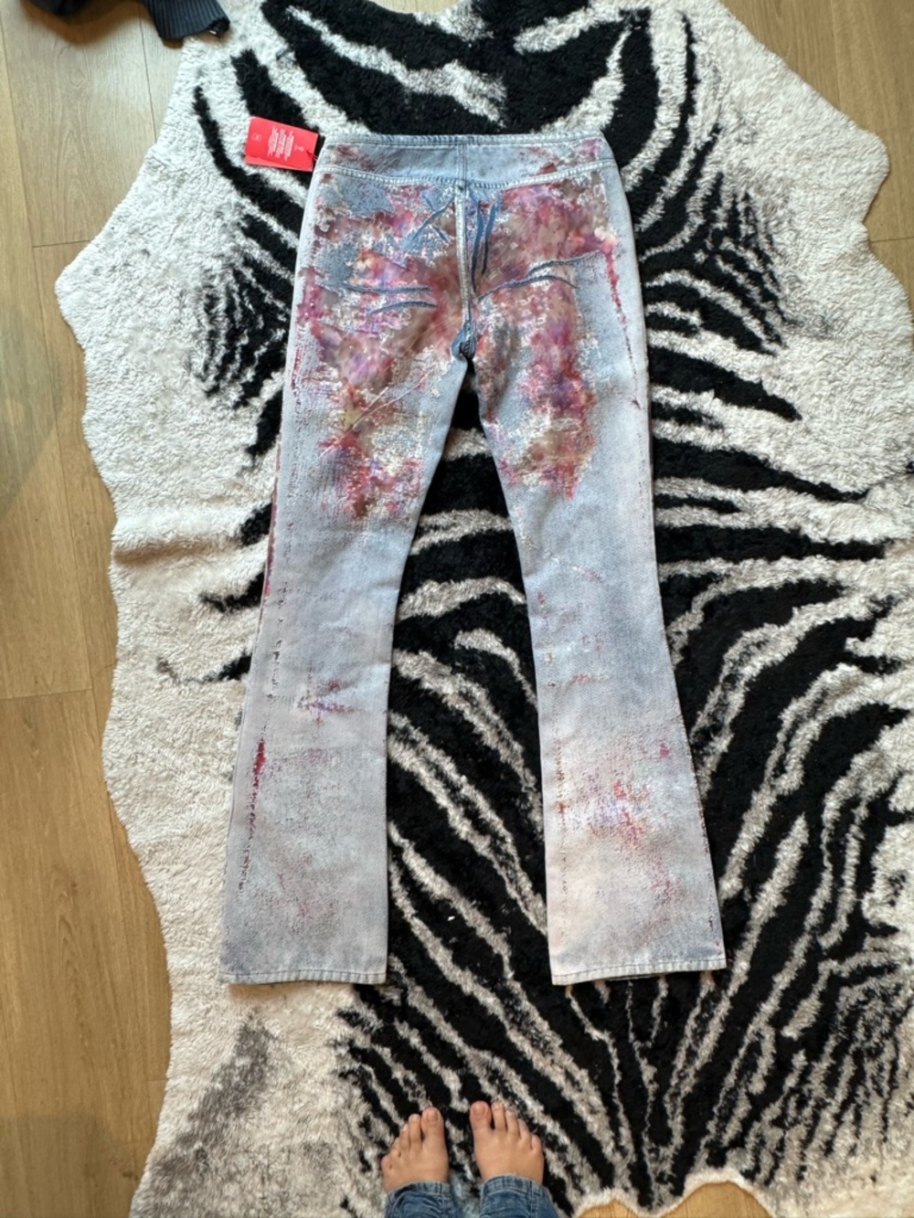Diesel Light Wash Flare Jeans with Multicolor Paint Splatters - Picture 4 of 4